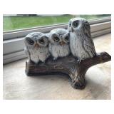Three White Owls on Branch Figurine