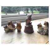 Assorted Owl Figurines 4pc 2.5-4in