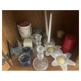 Assorted Candles & Glass Candle Holders