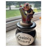 Casino Money Jar with Slot Machine Figurine