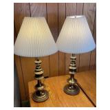 Pair Brass Table Lamps with Pleated Shades