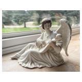 Porcelain Angel Playing Swan Harp 6x9in