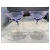 Pair Of Purple Stemmed Coupe Glasses