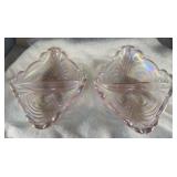 Pair Pink Iridescent Divided Glass Dishes
