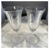 Pair Etched Floral Stemmed Glasses
