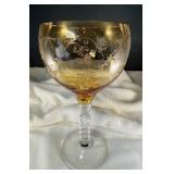 Amber Etched Floral Stemmed Goblet