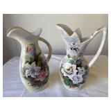 Vintage Ucagco Floral Pitcher Pair