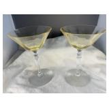 Pair Of Yellow Stemmed Coupe Glasses
