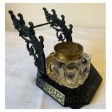 Vintage Cast Iron Inkstand With Glass Inkwell