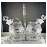 Etched Glass Cruet Set With Stand