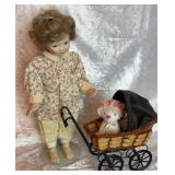 Porcelain 12ï¿½ Girl w/Kitty Carriage