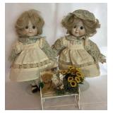 Porcelain 13ï¿½ Twin Dolls w/Bench