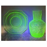 Uranium Vaseline Glass Plate & Carafe