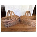 Wood Woven Market Baskets Matching Pair