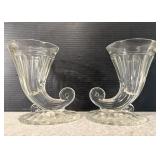 Glass Cornucopia Vases Pair Clear