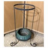 Vintage Metal Plant Stand & Green Planter