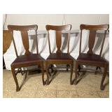 Vintage Oak Wood Dining Chairs Set of 3