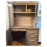 Tall Oak Wood Desk With Computer Hutch