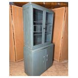 Antique 1920's Painted Hutch Cabinet Aqua Blue