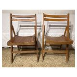 Vintage Wood Slat Folding Chairs Pair