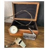 Vintage Compass Whistle Pocket Knife In Wood Box