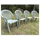 Four Green Plastic Patio Chairs