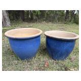 Blue Glazed Ceramic 10in. Planters Pair