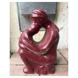 Red Embracing Mother Child Sculpture
