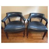 Blue Leather Armchairs Pair