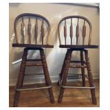 Wood Swivel Bar Stools Pair