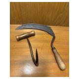 Antique Farm Sickle & Hay Hook Duo