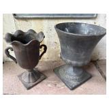 Metal & Glass Small Urn Planters Pair
