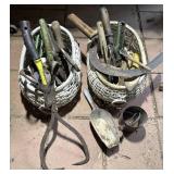 Vintage Garden Farm Tools In Two Baskets