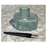 Antique Sanford Tugboat Glass Inkwell & Carter Pen