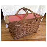 Vintage Large Picnic Basket Red Sliding Top