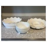 Fenton & Indiana Hobnail Milk Glass Bowls