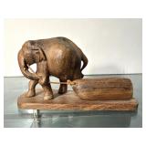 Carved Wooden Elephant Pulling Log