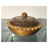 Carved Wooden Round Trinket Box