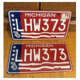 1976 Michigan Bicentennial License Plates Pair