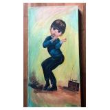 Signed G. Bonito Big Eyed Boy Painting on Canvas