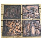 4 Signed Copper Relief Stations of Cross Panels