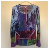 One World Scoop Semi Sheer Skyline Print Shirt