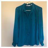 Chaus Turquoise Long Sleeve Button Up Blouse Top