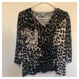 Leopard Animal Print V Neck Sweater with Beads