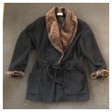 ASHLEY SCOTT BLACK WOOL COAT WITH FAUX FUR
