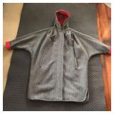 VINTAGE HOODED GREY HERRINGBONE TWEED WOOL COAT