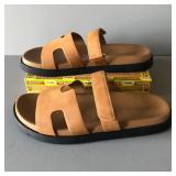 SODA VEGAN FRIENDLY TAN FAUX LEATHER SLIDE SANDALS