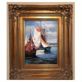 C. Miller Signed Sailboat Oil on Canvas Painting