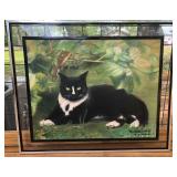 Framed Signed Painting Buttons Tuxedo Cat Portrait