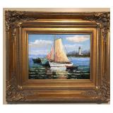 C. Miller Signed Sailboat Oil on Canvas Painting